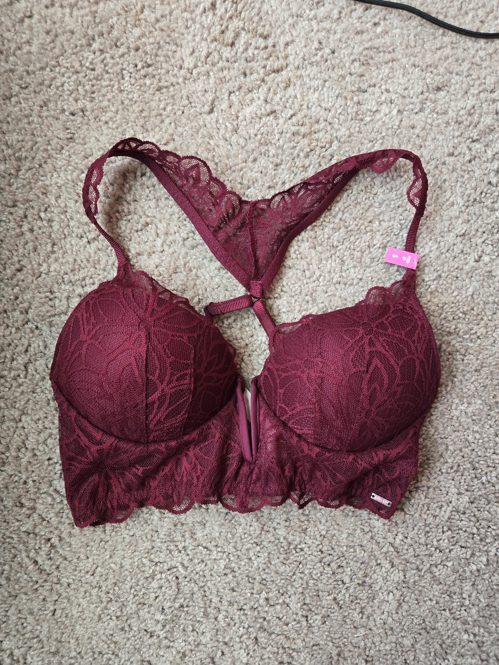 Racerback Lace Push-Up Bralette in Burgundy